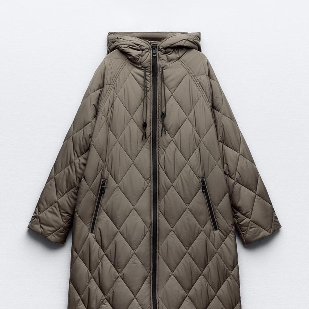 Zara Women's Quilted Hooded Coat - Taupe